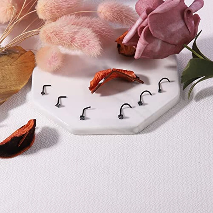 6ixGosh 4-6pcs 20g Nose Rings Studs Surgical Steel Nose Rings CZ L Shaped Corkscrew Nose Ring Studs for Women Men Small Cute Silver Rose Gold Black Nose Ring Stud 1.5mm 2mm 2.5mm 3mm Nostril Piercing jewelry (2/2.5/3mm/AB Black CZ/L-Shape/20g/Black) by 6ixGosh - Image 5