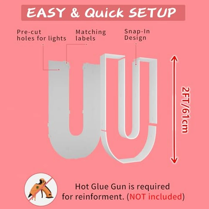 JoyBox Design 2FT Marquee Light Up Letters Numbers, Mosaic Balloon Frame, Party Decoration for Birthday, Wedding, Anniversary, Graduation - Letter U by JoyBox Design - Image 2