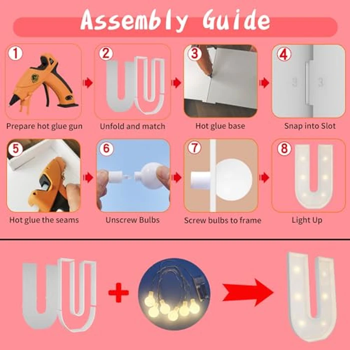 JoyBox Design 2FT Marquee Light Up Letters Numbers, Mosaic Balloon Frame, Party Decoration for Birthday, Wedding, Anniversary, Graduation - Letter U by JoyBox Design - Image 3