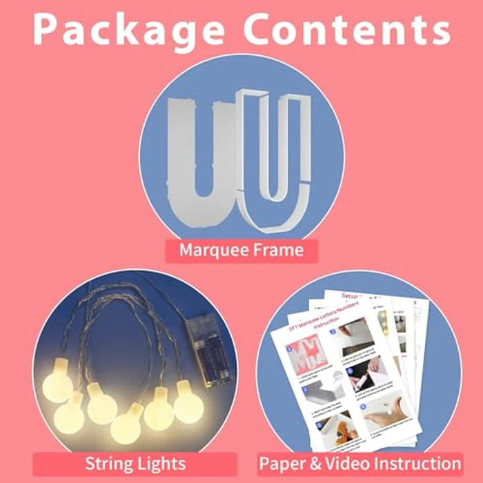 JoyBox Design 2FT Marquee Light Up Letters Numbers, Mosaic Balloon Frame, Party Decoration for Birthday, Wedding, Anniversary, Graduation - Letter U by JoyBox Design - Image 4