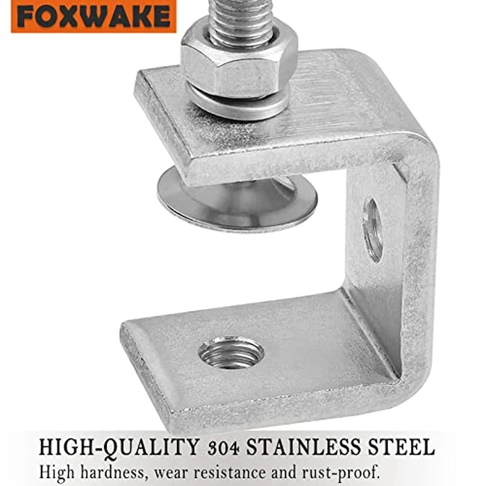Stainless Steel C Clamps Mini 1 Inch for Mounting, Heavy Duty Metal U Clamps for Metal Working, Small Desk Clamp with Stable Wide Jaw Opening & Protective Pads/I-Beam Design (6pcs) by foxwake - Image 5