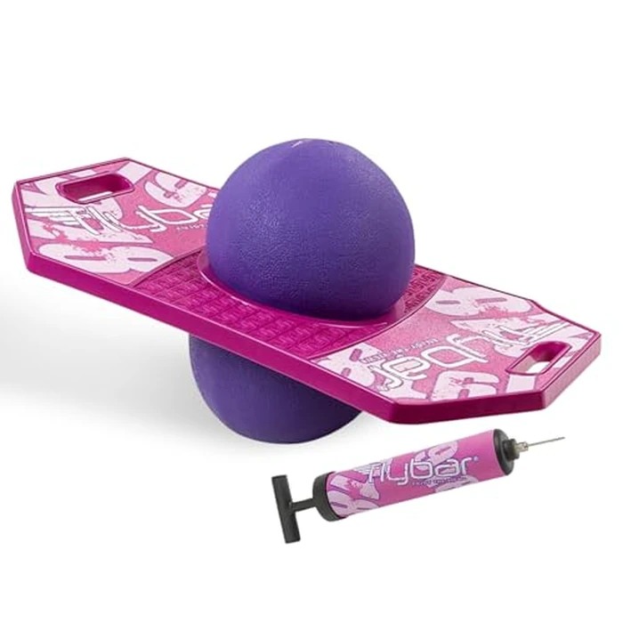 Flybar Pogo Trick Ball for Kids, Trick Bounce Board for Boys and Girls Ages 6+, Up to 160 lbs, Includes Pump, Easy to Carry Handle, Durable Plastic Deck Indoor, Outdoor Toy Pogo Jumper (Pink Berry 2) by Flybar - Used - Like New condition - US$16.53