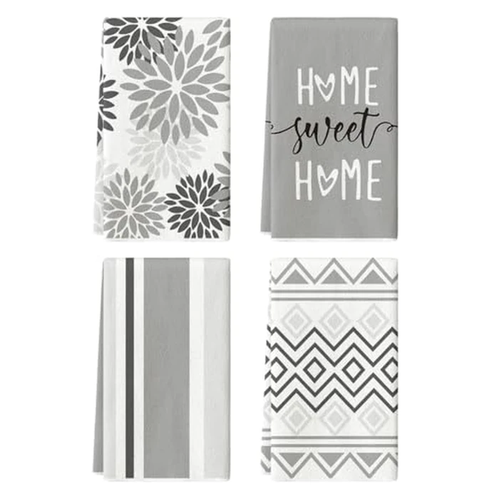 Artoid Mode Grey Home Sweet Home Stripes Boho Spring Kitchen Towels Dish Towels, 18x26 Inch Farmhouse Summer Decoration Hand Towels Set of 4 by Artoid Mode - Used - Good condition - CA$16.78