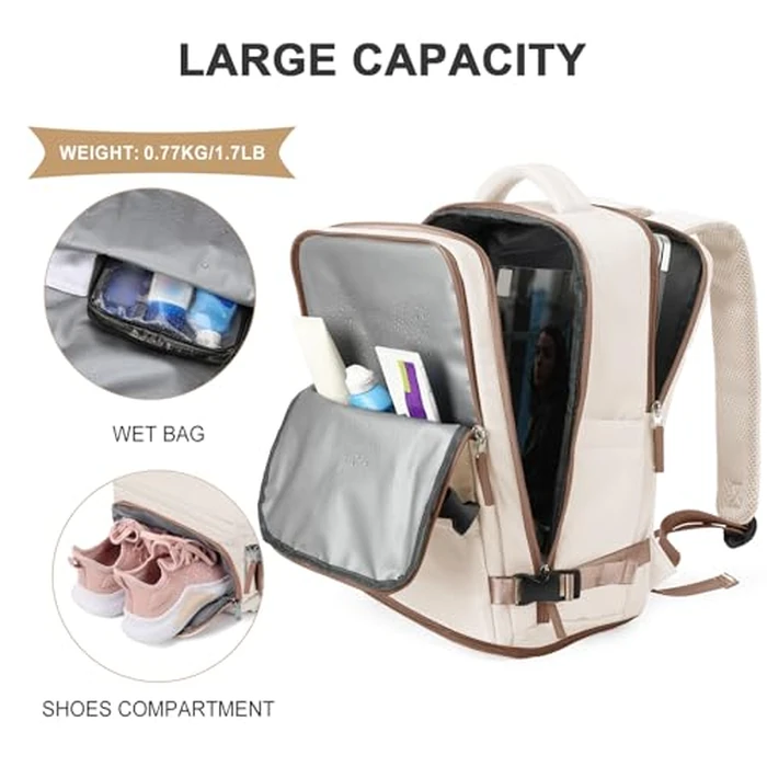 coowoz Travel Backpack For Women Men,Carry On Backpack,Hiking Backpack Outdoor Sports Rucksack Casual Daypack travel essentials(Beige Brown) by coowoz - Image 5