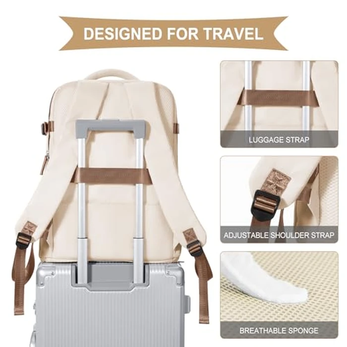 coowoz Travel Backpack For Women Men,Carry On Backpack,Hiking Backpack Outdoor Sports Rucksack Casual Daypack travel essentials(Beige Brown) by coowoz - Image 6