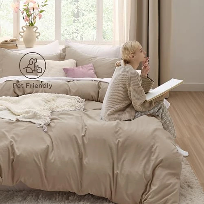 Bedsure Oversized King Duvet Cover - 3 Pieces Prewashed Cotton-Like Extra Soft Bedding Set, Includes 1 Duvet Cover 120x98 Inches with Zipper Closure & 2 Pillow Shams, Hazel, Comforter Not Included by Bedsure - Image 5