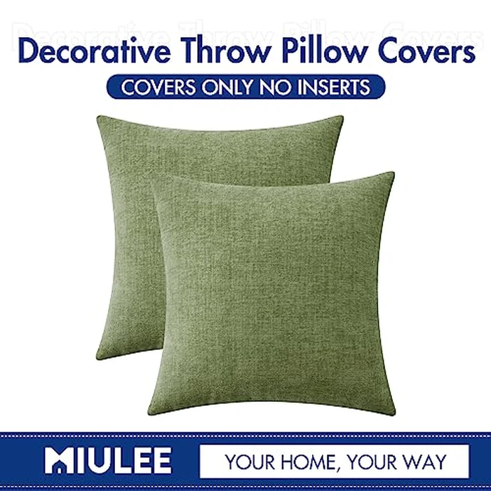 MIULEE Pack of 2 Couch Throw Pillow Covers 20x20 Inch Spring Soft Sage Green Chenille Pillow Covers for Sofa Living Room Solid Dyed Pillow Cases by MIULEE - Image 6