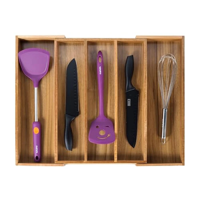 Utoplike Acacia Expandable Kitchen Drawer Organizer, Adjustable Large Utensil Holder and Cutlery Tray, Drawer Divider For Silverware, Flatware, Knives In Kitchen, Bedroom, Living Room by Utoplike - Used - Acceptable condition - CA$30.55