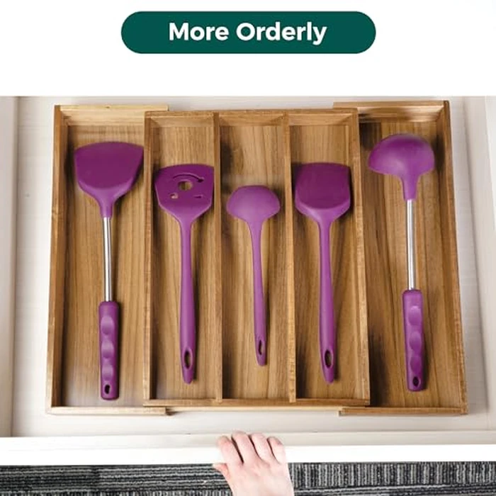 Utoplike Acacia Expandable Kitchen Drawer Organizer, Adjustable Large Utensil Holder and Cutlery Tray, Drawer Divider For Silverware, Flatware, Knives In Kitchen, Bedroom, Living Room by Utoplike - Image 4