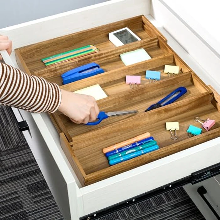 Utoplike Acacia Expandable Kitchen Drawer Organizer, Adjustable Large Utensil Holder and Cutlery Tray, Drawer Divider For Silverware, Flatware, Knives In Kitchen, Bedroom, Living Room by Utoplike - Image 7