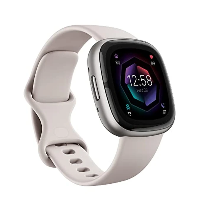 Google Fitbit Sense 2 Advanced Health and Fitness Smartwatch with Tools To Manage Stress and Sleep, Ecg App, Spo2, 24/7 Heart Rate and Gps, Lunar White/platinum, One Size (S and L Bands Included) by Fitbit - Image 1