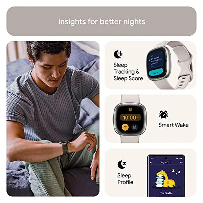 Google Fitbit Sense 2 Advanced Health and Fitness Smartwatch with Tools To Manage Stress and Sleep, Ecg App, Spo2, 24/7 Heart Rate and Gps, Lunar White/platinum, One Size (S and L Bands Included) by Fitbit - Image 4