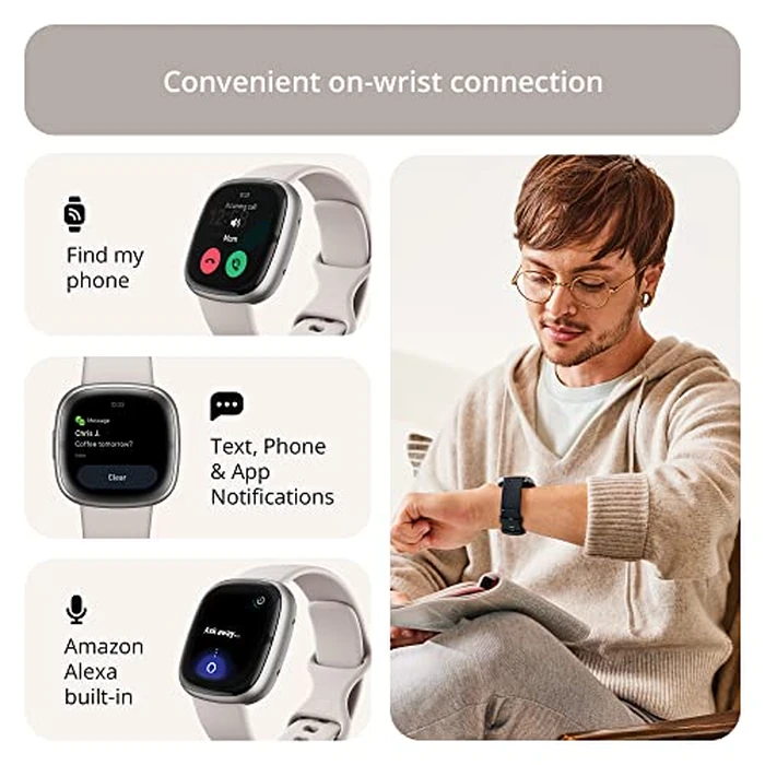 Google Fitbit Sense 2 Advanced Health and Fitness Smartwatch with Tools To Manage Stress and Sleep, Ecg App, Spo2, 24/7 Heart Rate and Gps, Lunar White/platinum, One Size (S and L Bands Included) by Fitbit - Image 6