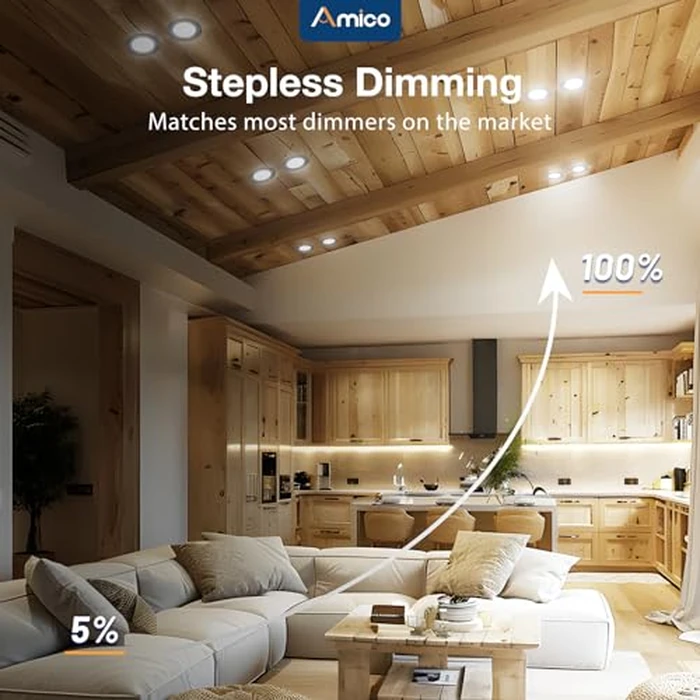 Amico 24 Pack 6 Inch Black 5CCT Ultra-Thin LED Recessed Ceiling Light with J-Box, 2700K/3000K/3500K/4000K/5000K Selectable, 12W Eqv 110W, Dimmable Canless Downlight, 1050LM High Brightness, ETL, FCC by Amico - Image 4