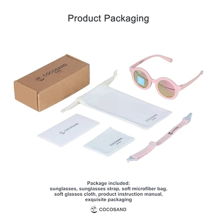 COCOSAND Baby Sunglasses with Strap, Polarized UV Protection for 0-24 Months Toddler Infant Newborns Kids Girls Boys Flexible TPE with Soft Silicone Nose Pads, Pink with Pink Lens by COCOSAND - Image 2