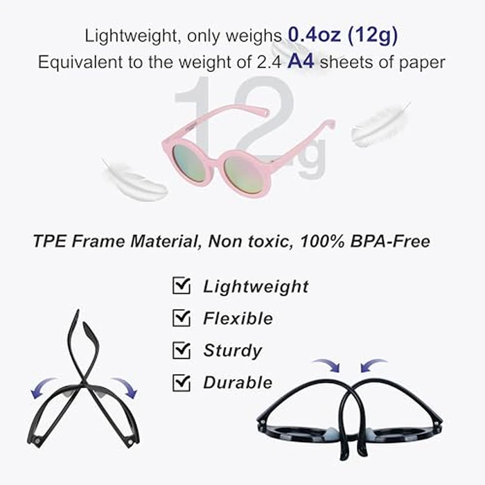 COCOSAND Baby Sunglasses with Strap, Polarized UV Protection for 0-24 Months Toddler Infant Newborns Kids Girls Boys Flexible TPE with Soft Silicone Nose Pads, Pink with Pink Lens by COCOSAND - Image 4