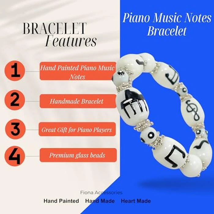 fiona Piano Music Notes Bracelet - Glass Beaded Strand, Hand-Painted Icon - Teacher Appreciation Gift, Women's Accessory by fiona - Image 5