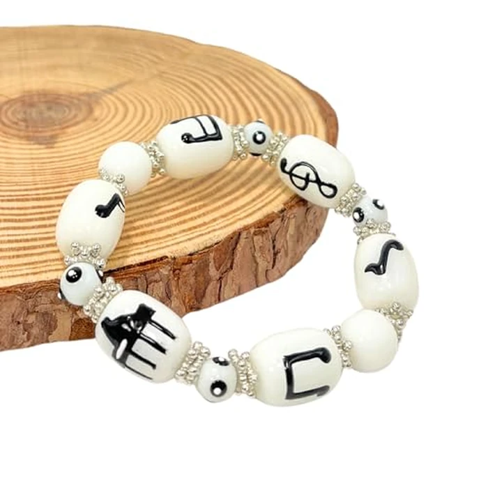 fiona Piano Music Notes Bracelet - Glass Beaded Strand, Hand-Painted Icon - Teacher Appreciation Gift, Women's Accessory by fiona - Image 6