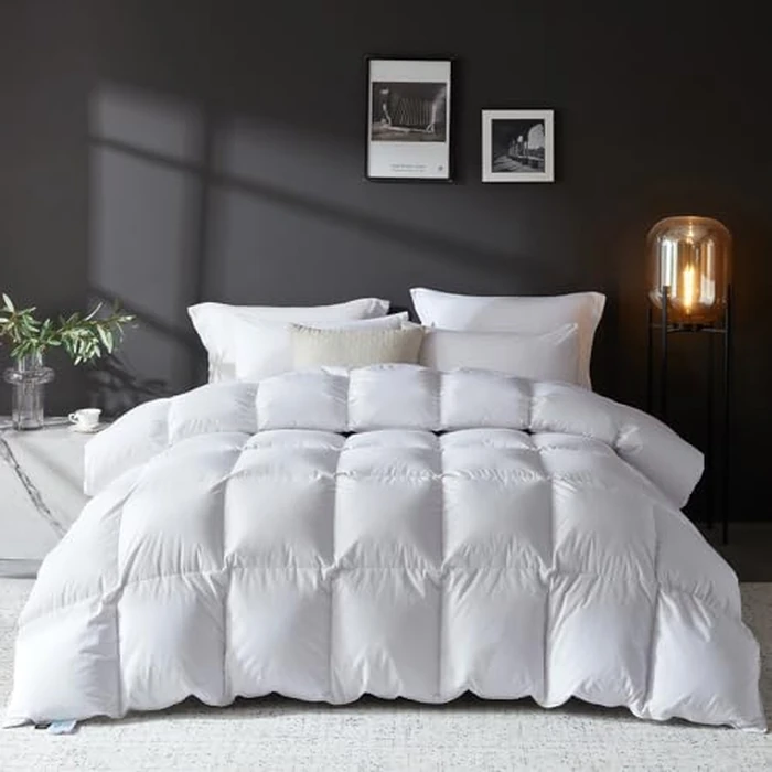 L LOVSOUL Goose Feather Down Fiber Comforter Oversize Queen Size, 100% Organic Cotton Fabric Duvet Insert,1200TC,750+Fill Power, Hotel Collection, All Season White Bedding Comforters with 8 Tabs by L LOVSOUL - Image 1