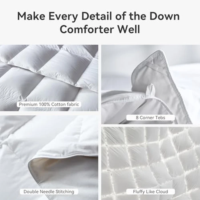 L LOVSOUL Goose Feather Down Fiber Comforter Oversize Queen Size, 100% Organic Cotton Fabric Duvet Insert,1200TC,750+Fill Power, Hotel Collection, All Season White Bedding Comforters with 8 Tabs by L LOVSOUL - Image 5