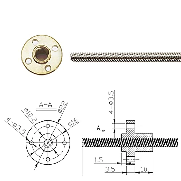 2pcs 450mm Tr8X8 Lead Screw with T8 Brass Nut for 3D Printer Machine Z Axis(Acme Thread, 2mm Pitch, 4 Start, 8mm Lead) by akkacm - Image 5
