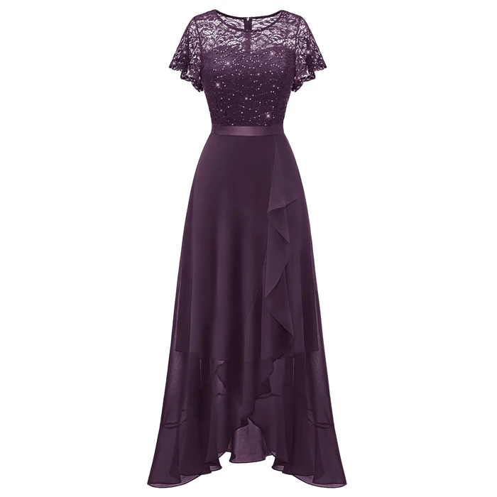 BeryLove Sequin Formal Dresses for Women Flutter Short Sleeve Wedding Guest Cocktail Evening Long Prom Dress 51XP Grape M by BeryLove - Image 1