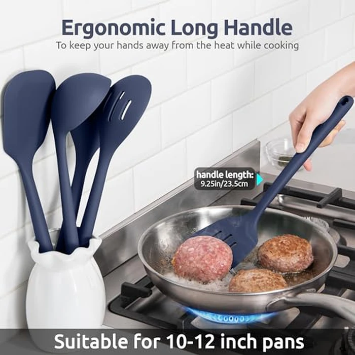 Silicone Kitchen Cooking Utensil Set: U-Taste High Heat Resistant 13.6in Kitchen Gadgets, BPA Free Non Stick Rubber Cook Accessories For Stir Frying, Serving, Basting, Mixing (5 Pieces, Midnight Blue) by U-Taste - Image 6