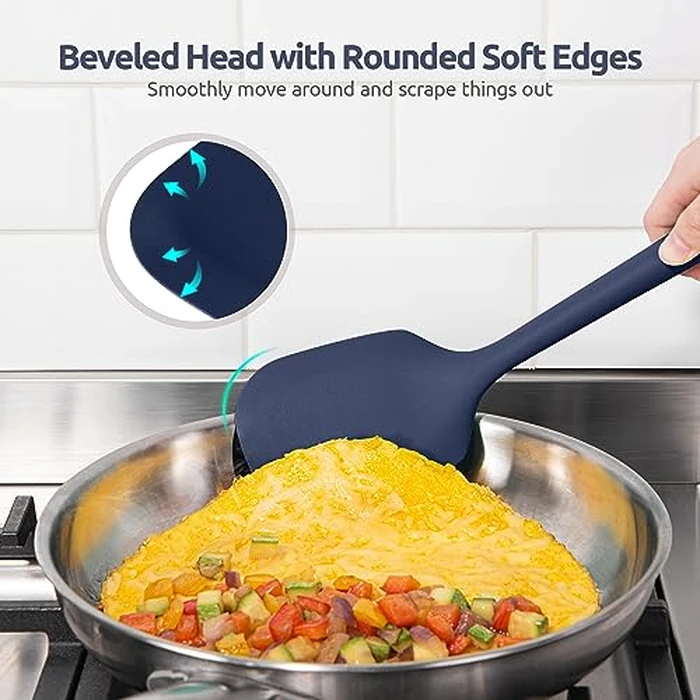 Silicone Kitchen Cooking Utensil Set: U-Taste High Heat Resistant 13.6in Kitchen Gadgets, BPA Free Non Stick Rubber Cook Accessories For Stir Frying, Serving, Basting, Mixing (5 Pieces, Midnight Blue) by U-Taste - Image 7