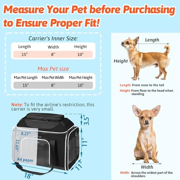 Petskd Top-Expandable Small Pet Carrier with Wheels(18" L x 11" W x 11" H), Delta/American/United Airlines Approved, Rolling Pet Carrier for Small Dogs & Cats (Black) by Petskd - Image 3