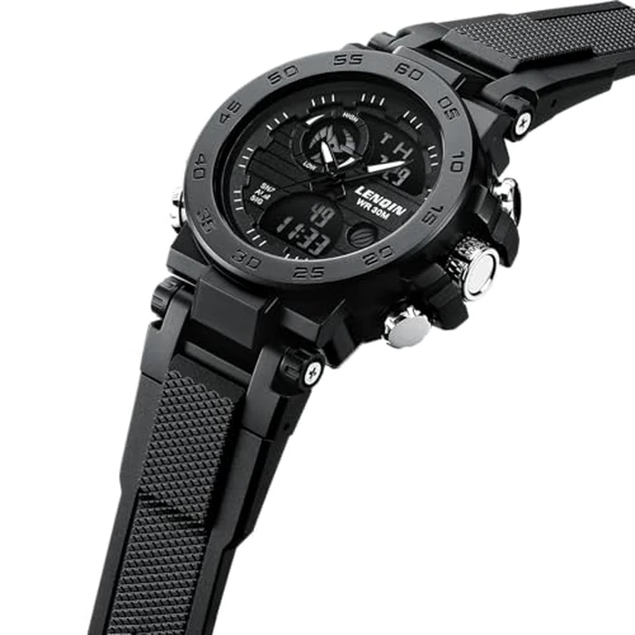LN LENQIN Mens Watches Digital Military Watch for Men Stopwatch Army Survival Tactical Sports Outdoor Big Face Waterproof Men's Wrist Watches with LED Backlight/Timer/Alarm/Date (Black) by LN LENQIN - Image 2