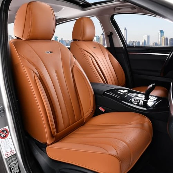 Coverado Brown Seat Covers for Front Seat, Premium Leather Seat Covers for Cars,Waterproof Car Seat Protectors, Car Seat Cushions Universal Seat Covers Fit for Most Cars by Coverado - Used - Very Good condition