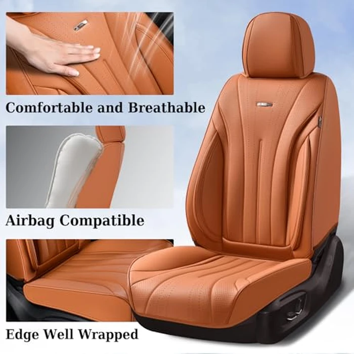 Coverado Brown Seat Covers for Front Seat, Premium Leather Seat Covers for Cars,Waterproof Car Seat Protectors, Car Seat Cushions Universal Seat Covers Fit for Most Cars by Coverado - Image 3