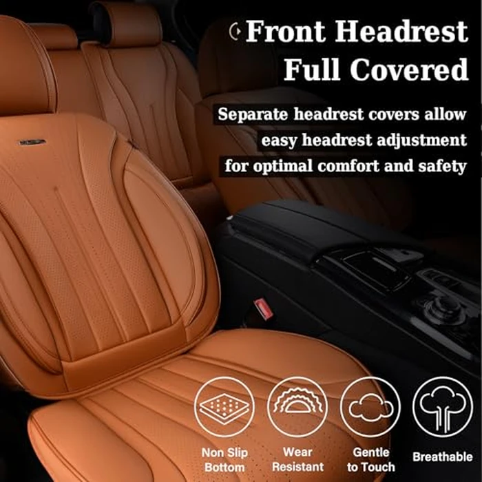 Coverado Brown Seat Covers for Front Seat, Premium Leather Seat Covers for Cars,Waterproof Car Seat Protectors, Car Seat Cushions Universal Seat Covers Fit for Most Cars by Coverado - Image 5