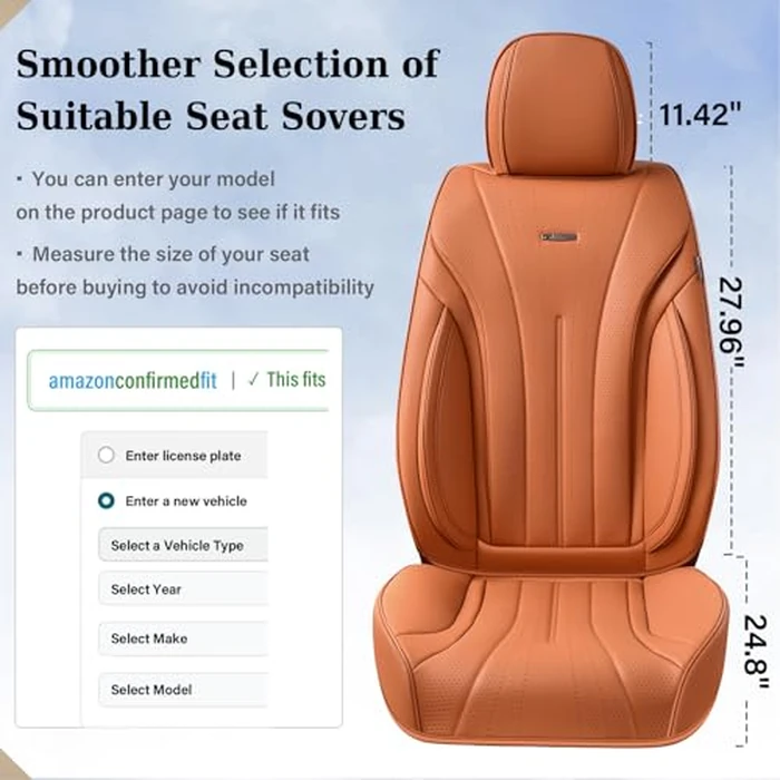 Coverado Brown Seat Covers for Front Seat, Premium Leather Seat Covers for Cars,Waterproof Car Seat Protectors, Car Seat Cushions Universal Seat Covers Fit for Most Cars by Coverado - Image 6