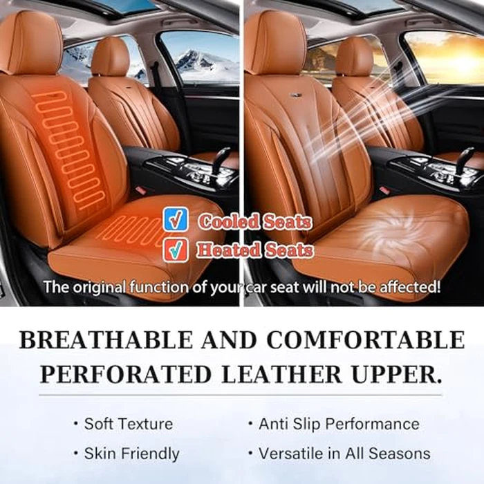 Coverado Brown Seat Covers for Front Seat, Premium Leather Seat Covers for Cars,Waterproof Car Seat Protectors, Car Seat Cushions Universal Seat Covers Fit for Most Cars by Coverado - Image 7