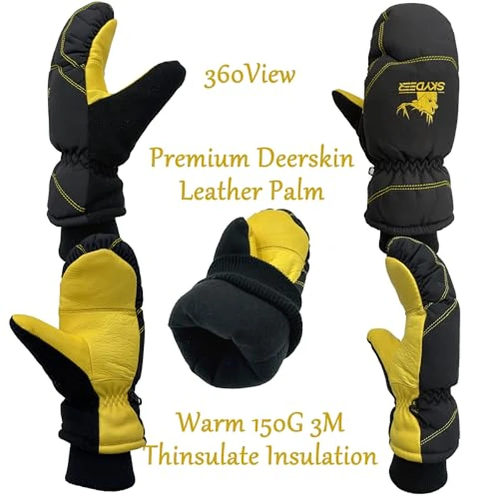 SKYDEER Mittens for Men and Women, Winter Gloves with Deerskin Leather and 150G 3M Thinsulate Insulation for Skiing Running Driving Cycling Hiking Biking Outdoor Sports Daily Work (SD8754M/S) by SKYDEER - Image 2
