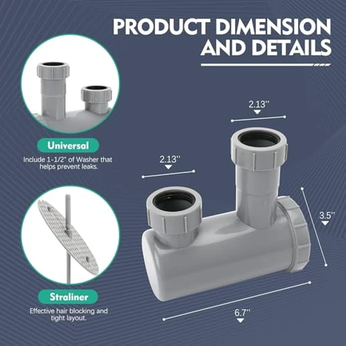 LukLoy 2 Pack Universal Salon Hair Trap P Trap for Shampoo Bowl Sink, 1-1/2" PVC Catch Chamber for Barber Backwash Sink, Beauty Barber Salon Equipment, Secure Fit, Easy Clean, Grey by LukLoy - Image 3