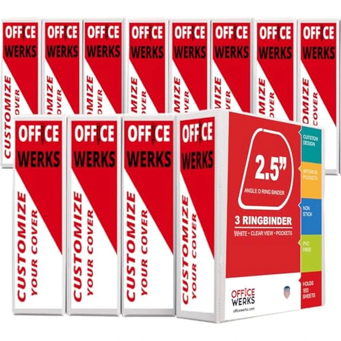 Office Werks 3 Ring Binder, Professional D Ring 2.5 Inch, 12 Presentation Folder for Standard Pages 8.5 x 11 with Pockets, Crystal Clear View White (12 Pack) by Performore - Used - Very Good condition - CA$22.61
