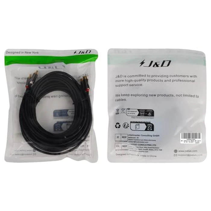 J&D 2 RCA Extension Cable, RCA Cable, Gold Plated Copper Shell Heavy Duty 2 RCA Male to Female Stereo Audio Extension Cable for Amplifiers, TV, 25 Feet by J&D - Image 8