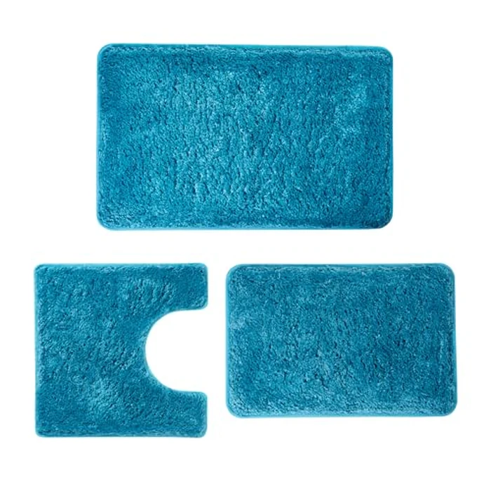 WCBSTT 3 Pieces Luxury Bathroom Rug Set with U-Shaped Toilet Rug, Non-Slip Rubber Bottom, Thick Microfiber Fluffy Plush, Water Absorption, Quick Dry, Ultra Soft, Bath Mats for Bathroom, Tub(Turquoise) by WCBSTT - Used - Very Good condition