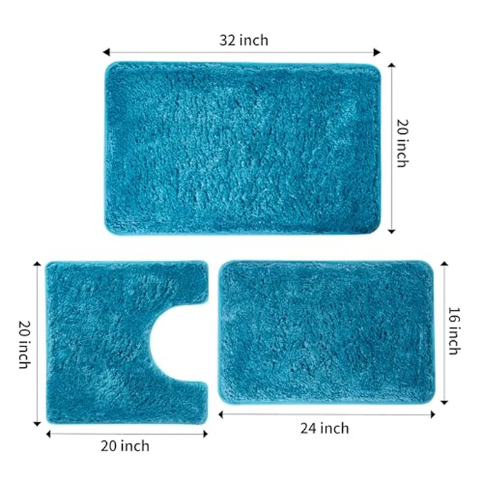 WCBSTT 3 Pieces Luxury Bathroom Rug Set with U-Shaped Toilet Rug, Non-Slip Rubber Bottom, Thick Microfiber Fluffy Plush, Water Absorption, Quick Dry, Ultra Soft, Bath Mats for Bathroom, Tub(Turquoise) by WCBSTT - Image 2
