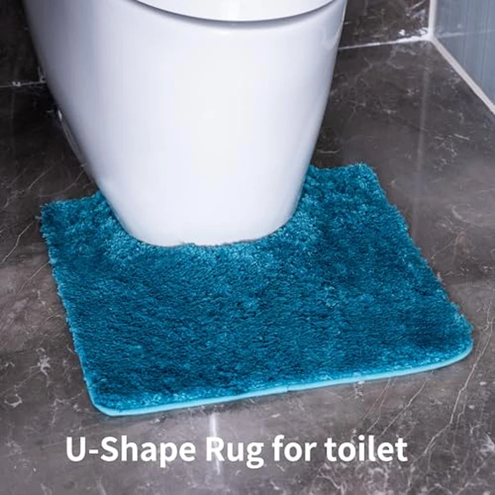 WCBSTT 3 Pieces Luxury Bathroom Rug Set with U-Shaped Toilet Rug, Non-Slip Rubber Bottom, Thick Microfiber Fluffy Plush, Water Absorption, Quick Dry, Ultra Soft, Bath Mats for Bathroom, Tub(Turquoise) by WCBSTT - Image 4