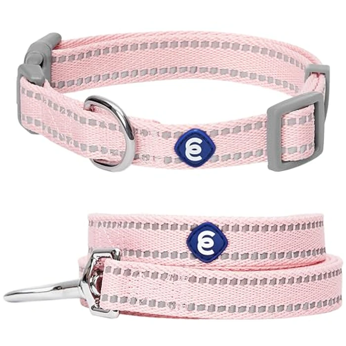 Blueberry Pet Essentials Reflective Dog Collar & Leash Set, Adjustable for Medium Dogs | Safe Walking Gear for Pet Parents, Puppy Training & Daily Use MediumDogs, Baby Pink by Blueberry Pet - Used - Like New condition