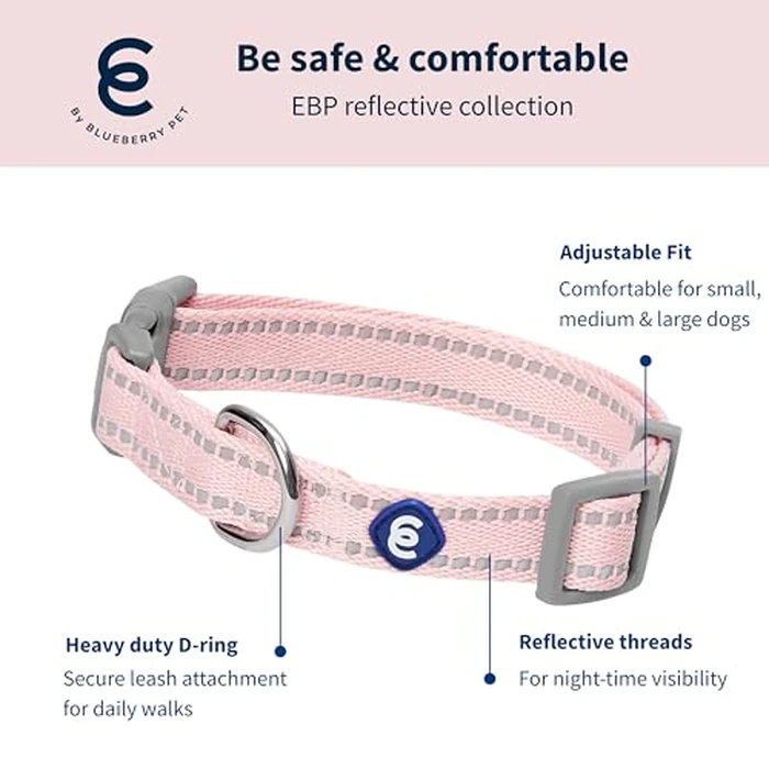Blueberry Pet Essentials Reflective Dog Collar & Leash Set, Adjustable for Medium Dogs | Safe Walking Gear for Pet Parents, Puppy Training & Daily Use MediumDogs, Baby Pink by Blueberry Pet - Image 3