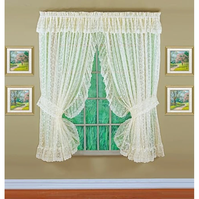 Today's Curtain, Priscilla Lace Bridal Ruffled Pair 63", Ivory, 5-Piece-Set, 130" W x 63" L by Today's Curtain - Image 1