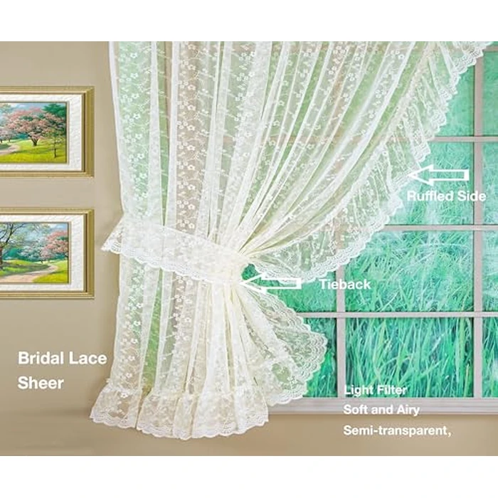 Today's Curtain, Priscilla Lace Bridal Ruffled Pair 63", Ivory, 5-Piece-Set, 130" W x 63" L by Today's Curtain - Image 3