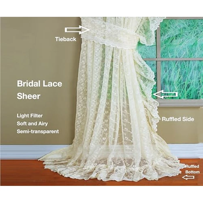 Today's Curtain, Priscilla Lace Bridal Ruffled Pair 63", Ivory, 5-Piece-Set, 130" W x 63" L by Today's Curtain - Image 4