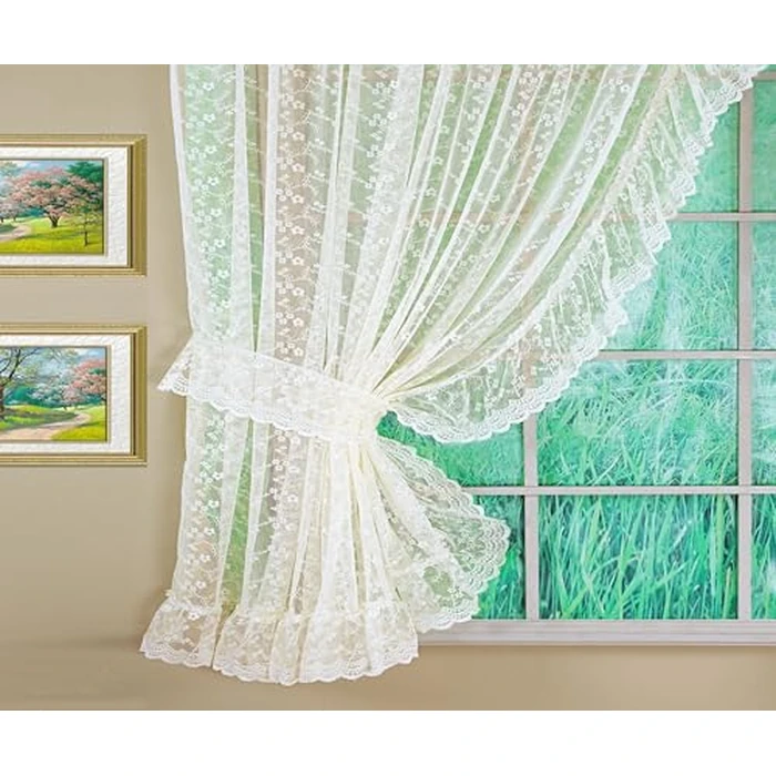 Today's Curtain, Priscilla Lace Bridal Ruffled Pair 63", Ivory, 5-Piece-Set, 130" W x 63" L by Today's Curtain - Image 8