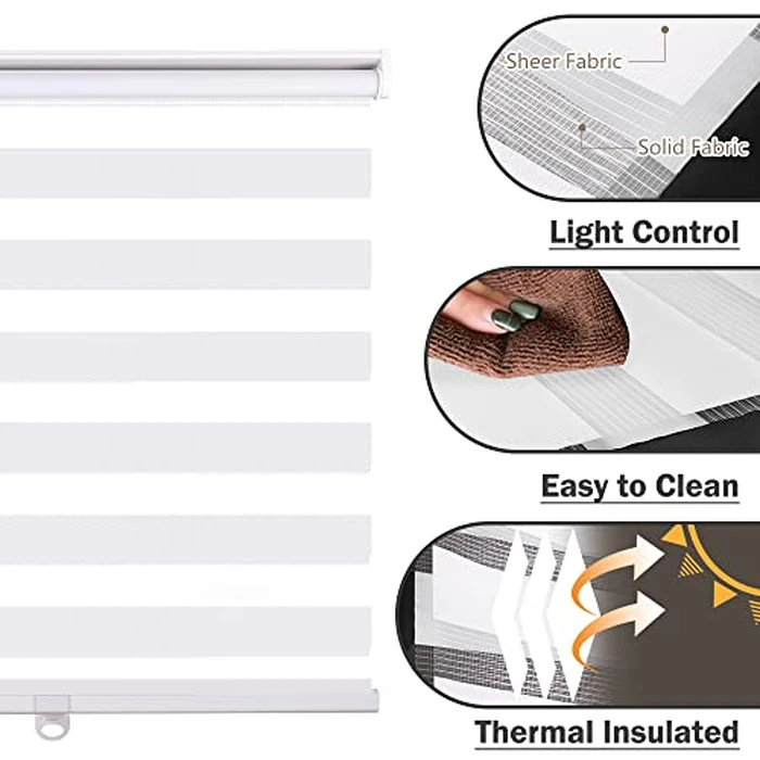 KELIXU Cordless Zebra Blinds for Windows, Dual Layer Zebra Roller Window Shades Free-Stop Blinds Sheer, Day and Night Window Shades for Home, Office, 36" W x 72" H (91 cm W x 183 cm H), White by KELIXU - Image 2