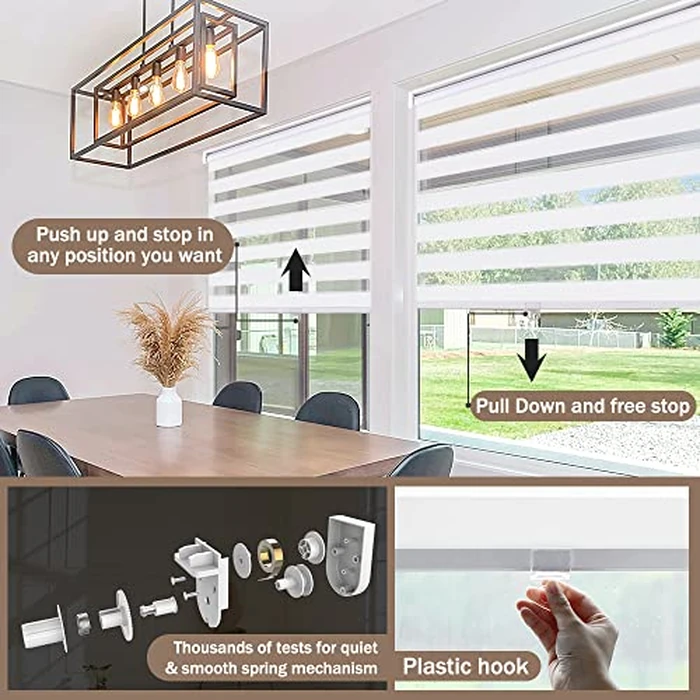 KELIXU Cordless Zebra Blinds for Windows, Dual Layer Zebra Roller Window Shades Free-Stop Blinds Sheer, Day and Night Window Shades for Home, Office, 36" W x 72" H (91 cm W x 183 cm H), White by KELIXU - Image 3